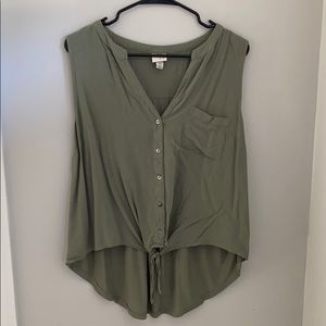 High low front tie tank top